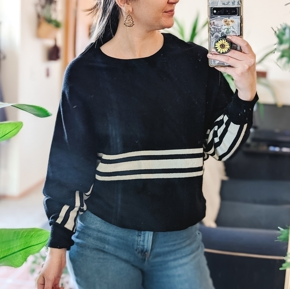 Anthropolgie Black and White Striped Dolman Bat Wing Crew Sweater - Picture 1 of 9
